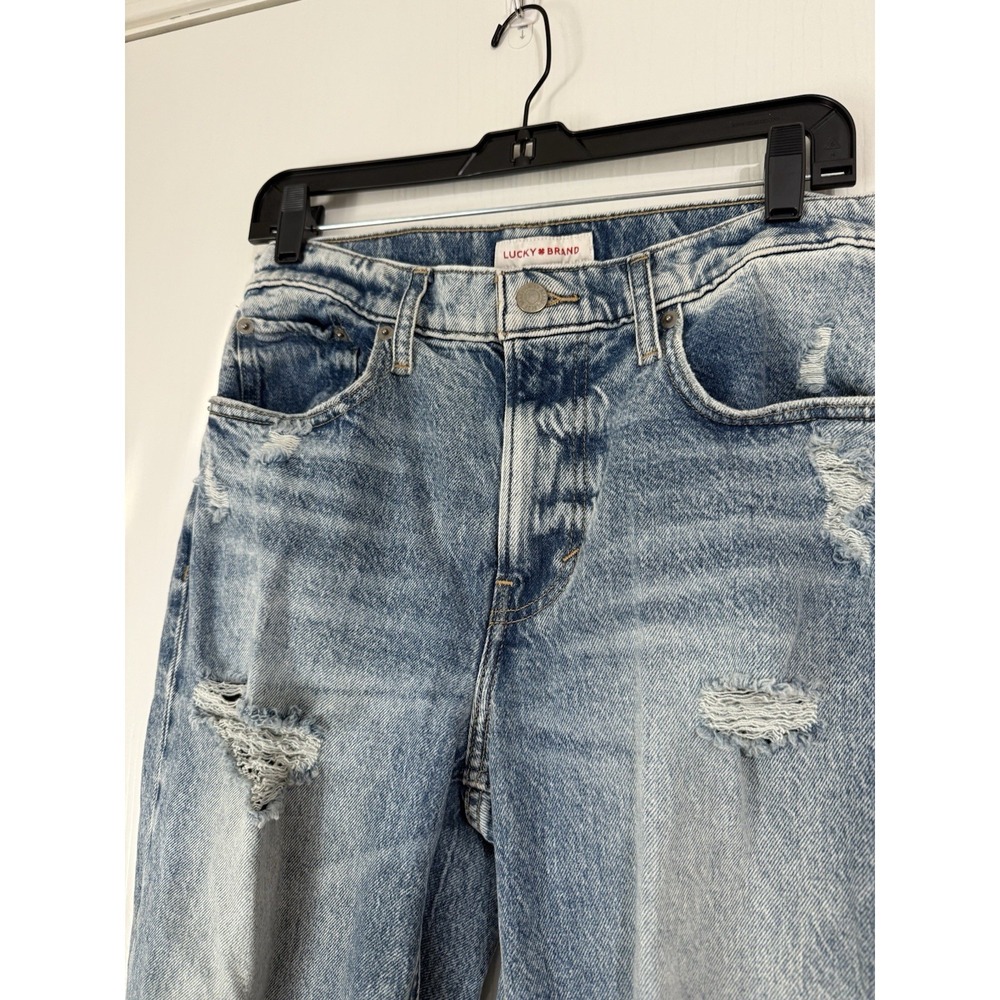 Lucky Brand Distressed High Rise Light Wash Blue Denim Jeans Women's Size 6/28 - Picture 2 of 4